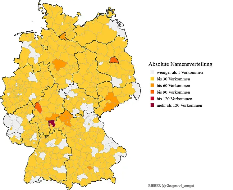 Verteilung Nachname Bieber in Deutschland