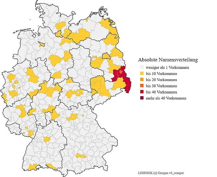 Karte Verteilung Nachname Lehnigk Deutschland