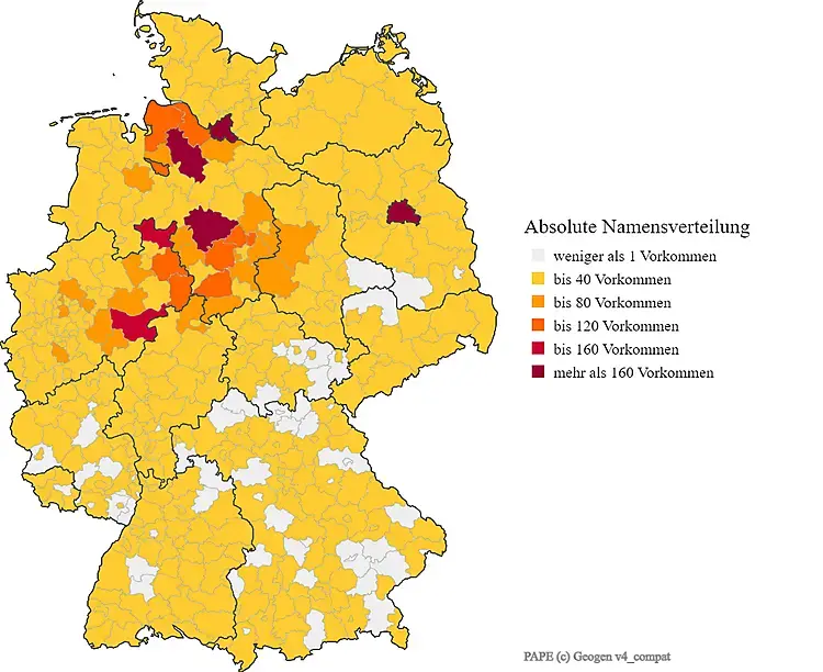 Karte Verteilung Nachname Pape Deutschland