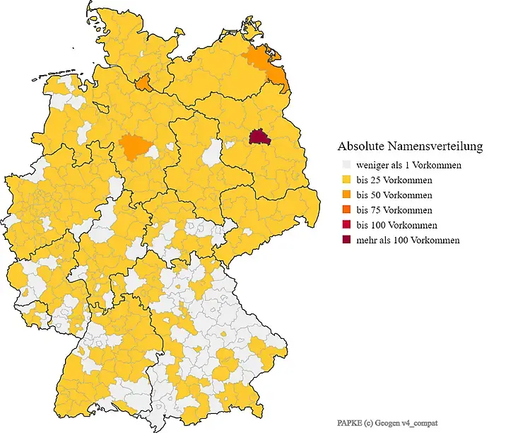 Nachname Papke Karte Verteilung in Deutschland