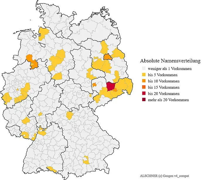 Nachname Alschner Karte Verteilung in Deutschland